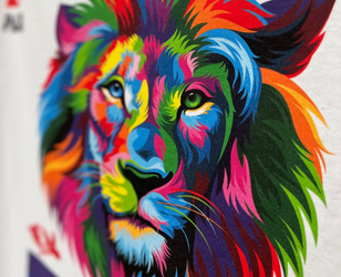 Close up of a printed lion design