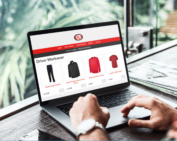 Uniform ordering portal being demonstated on a laptop
